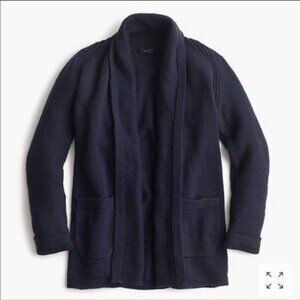 J.Crew Long Chunky Open Cardigan, Cotton & Wool Blend, Navy Blue, Medium